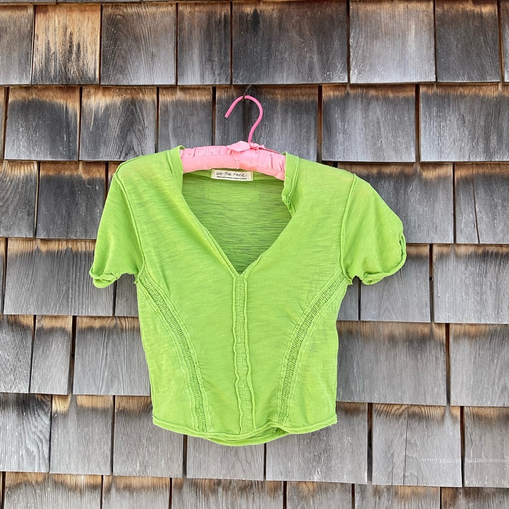 We The Free Lime Green V-Neck Top